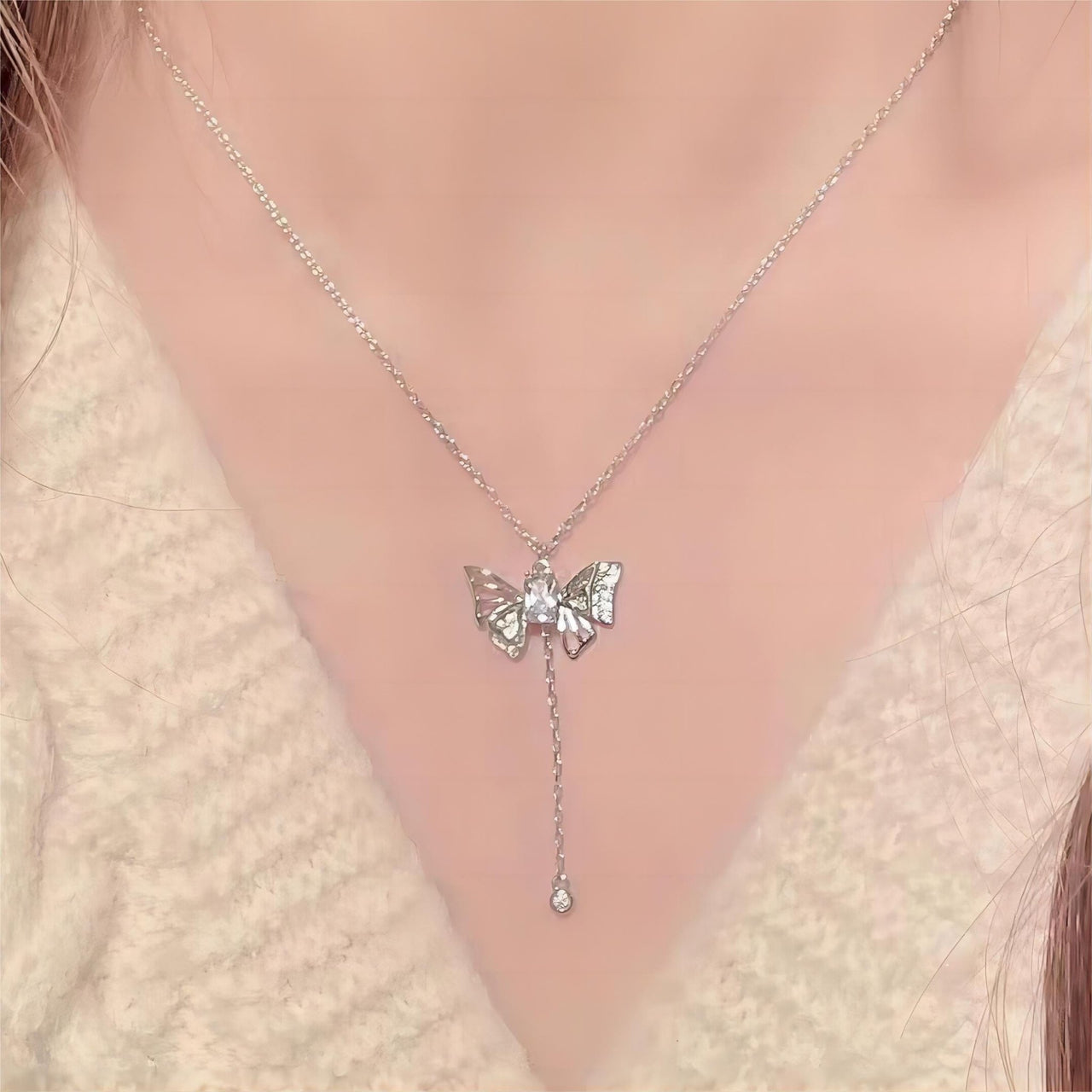 Dainty CZ Inlaid Butterfly Wings Necklace - ArtGalleryZen
