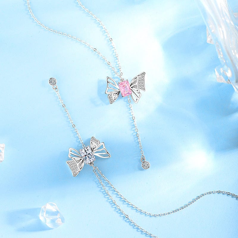 Dainty CZ Inlaid Butterfly Wings Necklace - ArtGalleryZen