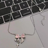 Thumbnail for Dainty CZ Inlaid Crystal Bowknot Star Necklace - ArtGalleryZen