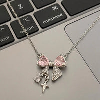 Thumbnail for Dainty CZ Inlaid Crystal Bowknot Star Necklace - ArtGalleryZen