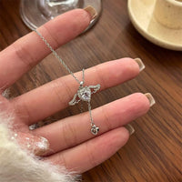Thumbnail for Dainty CZ Inlaid Crystal Cupid Heart Wings Matching Necklace - ArtGalleryZen