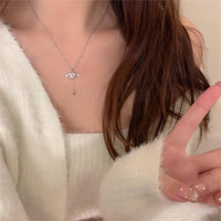 Thumbnail for Dainty CZ Inlaid Crystal Cupid Heart Wings Matching Necklace - ArtGalleryZen
