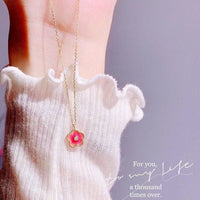 Thumbnail for Dainty CZ Inlaid Enamel Pink Cherry Blossom Pendant Necklace - ArtGalleryZen