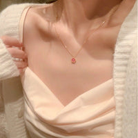 Thumbnail for Dainty CZ Inlaid Enamel Pink Cherry Blossom Pendant Necklace - ArtGalleryZen