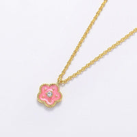 Thumbnail for Dainty CZ Inlaid Enamel Pink Cherry Blossom Pendant Necklace - ArtGalleryZen