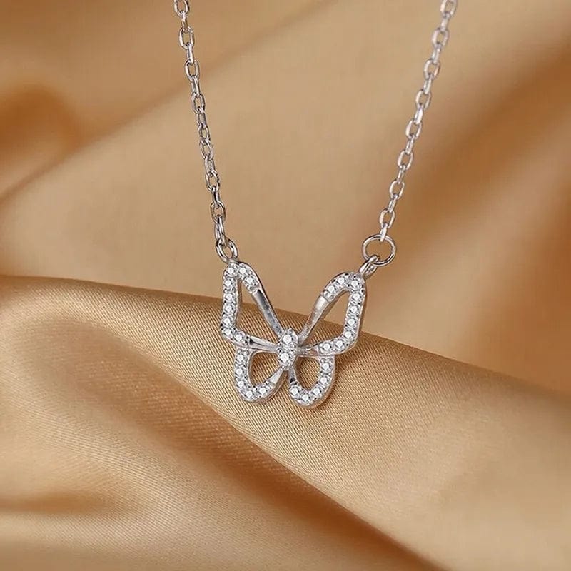 Dainty CZ Inlaid Hollowed-out Butterfly Necklace - ArtGalleryZen