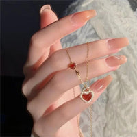 Thumbnail for Dainty CZ Inlaid Lock And Key Heart Necklace - ArtGalleryZen