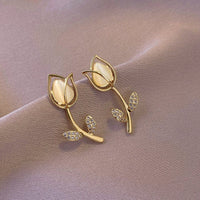Thumbnail for Dainty CZ Inlaid Natural Opal Tulip Earrings - ArtGalleryZen