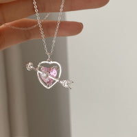 Thumbnail for Dainty CZ Inlaid Pink Crystal Cupid Arrow Heart Necklace - ArtGalleryZen