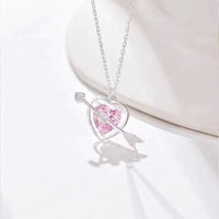Thumbnail for Dainty CZ Inlaid Pink Crystal Cupid Arrow Heart Necklace - ArtGalleryZen