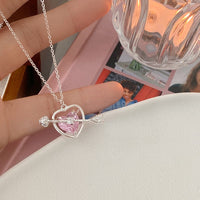 Thumbnail for Dainty CZ Inlaid Pink Crystal Cupid Arrow Heart Necklace - ArtGalleryZen
