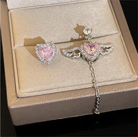 Thumbnail for Dainty CZ Inlaid Pink Crystal Cupid Heart Wings Earrings - ArtGalleryZen