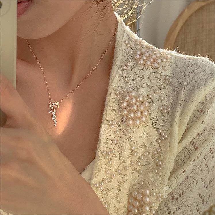 Dainty CZ Inlaid Rose Necklace - ArtGalleryZen
