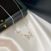 Thumbnail for Dainty CZ Inlaid S925 Sterling Silver Duo Butterfly Necklace - ArtGalleryZen