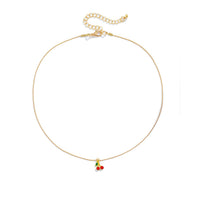 Thumbnail for Dainty Enamel Cherry Pendant Box Chain Choker Necklace - ArtGalleryZen