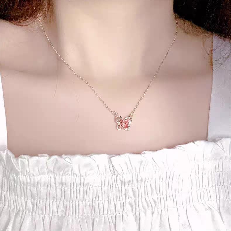 Dainty Enamel Filigree Inlay Butterfly Necklace - ArtGalleryZen