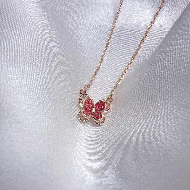 Dainty Enamel Filigree Inlay Butterfly Necklace - ArtGalleryZen