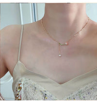 Thumbnail for Dainty Enamel Tulip Pearl Charm Rolo Chain Necklace - ArtGalleryZen