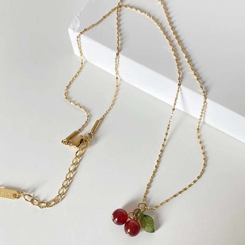 Dainty Handmade Crystal Cherry Pendant Necklace - ArtGalleryZen