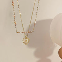 Thumbnail for Dainty Layered Floral Heart Pendant Pearl Chain Choker Necklace Set - ArtGalleryZen