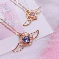Thumbnail for Dainty Pearl Inlaid Colorful Crystal Angel Heart Wings Necklace - ArtGalleryZen