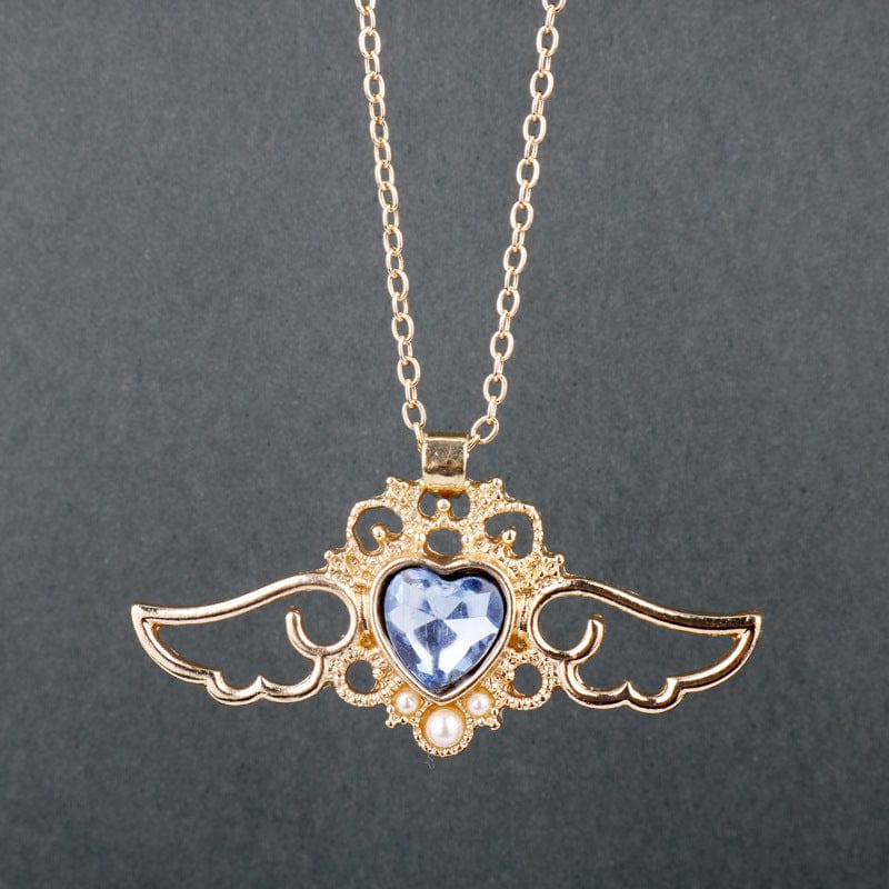 Dainty Pearl Inlaid Colorful Crystal Angel Heart Wings Necklace - ArtGalleryZen