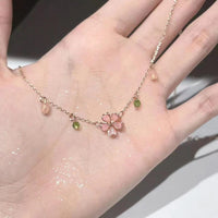 Thumbnail for Dainty Pink Crystal Flower Charm Necklace - ArtGalleryZen