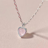 Thumbnail for Dainty S925 Silver Pink Opal Heart Necklace - ArtGalleryZen