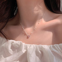 Thumbnail for Dainty Sterling Silver Pearl Charm Heart Necklace - ArtGalleryZen