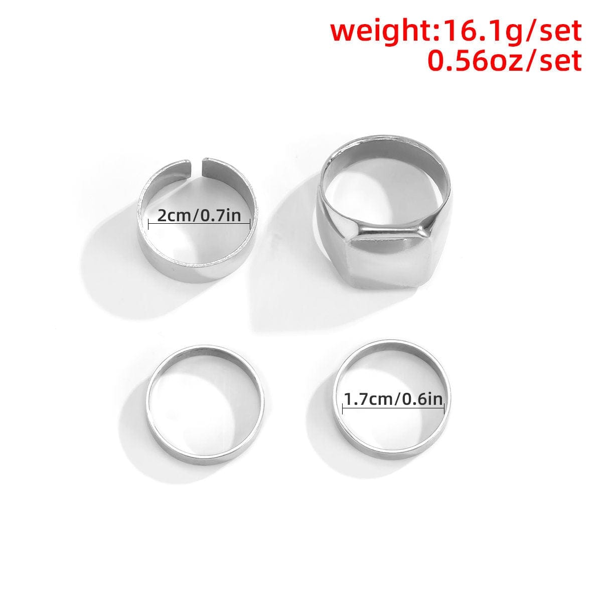Geometric 4 Pieces Silver Tone Stackable Ring Set - ArtGalleryZen