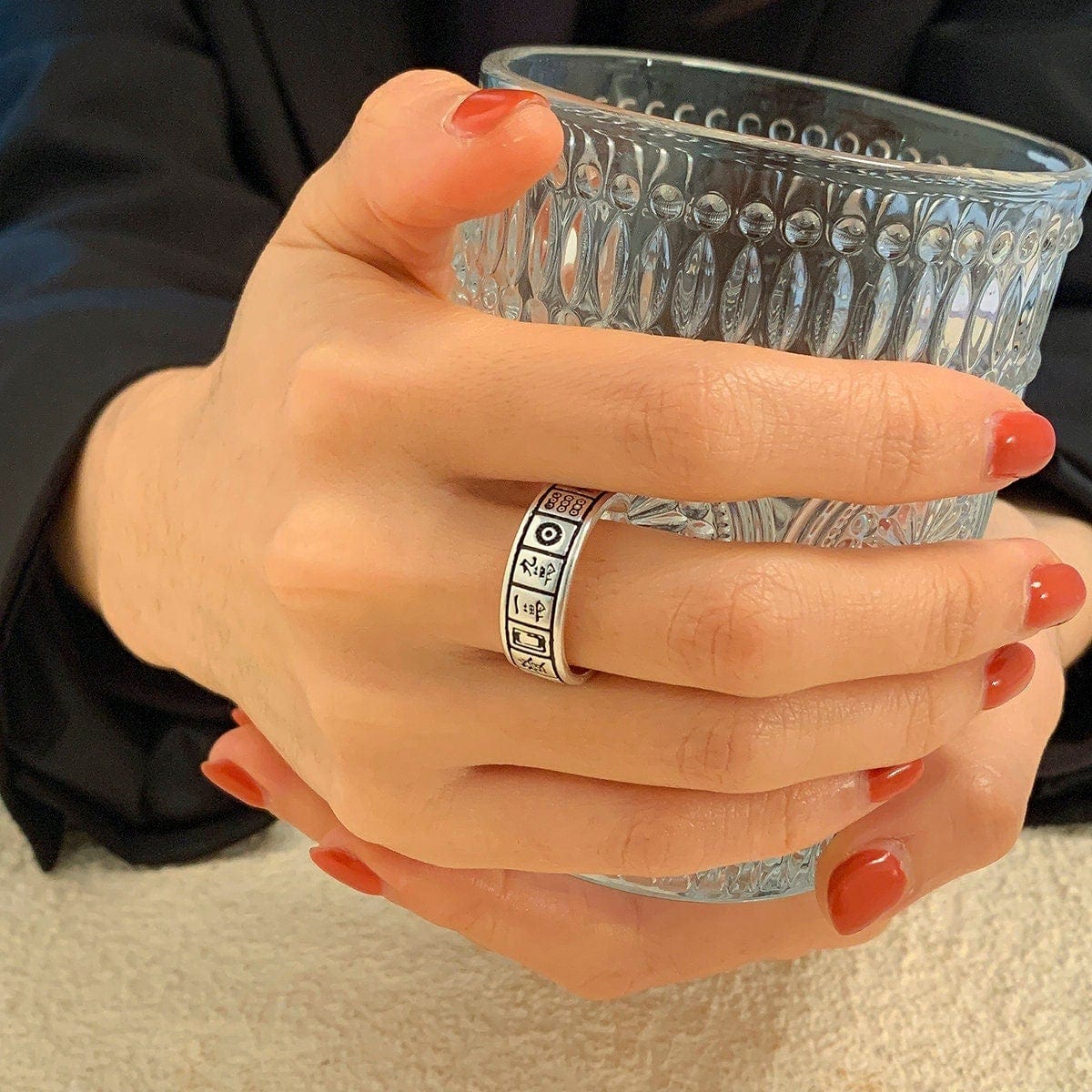 Geometric Antique Silver Mahjong Ring - ArtGalleryZen