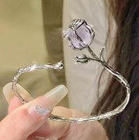 Thumbnail for Geometric Healing Stone Rose Bangle Bracelet - ArtGalleryZen