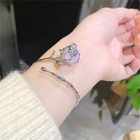 Thumbnail for Geometric Healing Stone Rose Bangle Bracelet - ArtGalleryZen