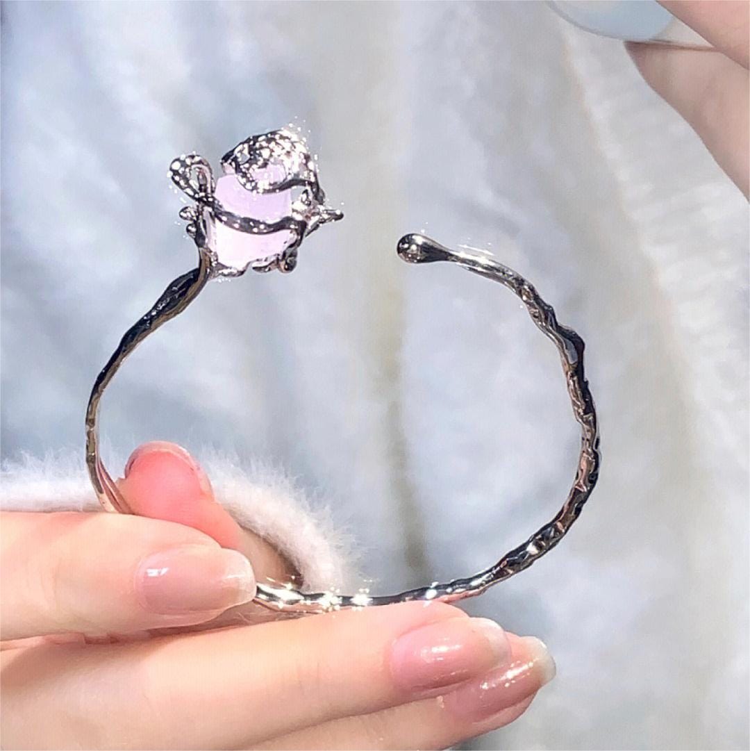 Geometric Healing Stone Rose Bangle Bracelet - ArtGalleryZen