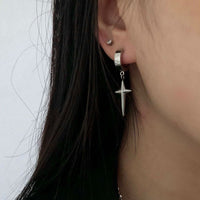Thumbnail for Geometric Titanium Steel Polar Star Ear Cuff Clip On Huggie Hoop Dangle Earrings - ArtGalleryZen