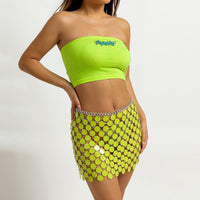 Thumbnail for Handmade Colorful Sequins Patchwork Strappy Nightclub Party Mini Skirt - ArtGalleryZen
