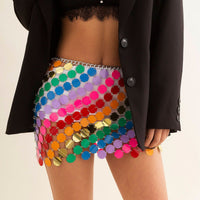 Thumbnail for Handmade Rainbow Squamous Glitter Sequins Patchwork Strappy Nightclub Party Skirt - ArtGalleryZen