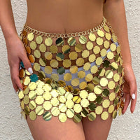 Thumbnail for Handmade Glitter Sequins Patchwork Strappy Nightclub Party Mini Skirt - ArtGalleryZen