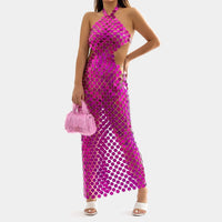 Thumbnail for Handmade Glitter Squamous Sequins Patchwork Long Dress - ArtGalleryZen