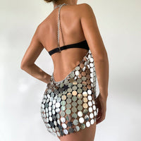 Thumbnail for Handmade Glitter Squamous Sequins Patchwork Nightclub Party Strappy Dress - ArtGalleryZen