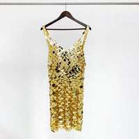 Thumbnail for Handmade Glitter Squamous Sequins Patchwork Rave Party Midi Dress - ArtGalleryZen