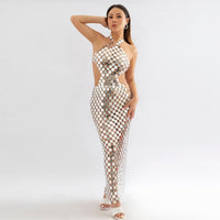 Thumbnail for Handmade Gold Silver Rose Red Glitter Strappy Mirror Sequin Dress - ArtGalleryZen