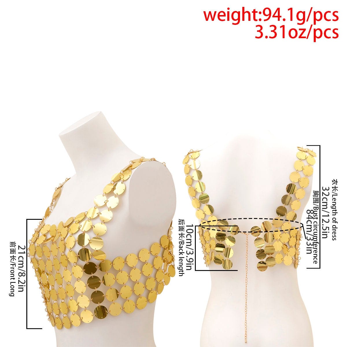 Handmade Gold Silver Tone Glitter Sequins Party Tank Top - ArtGalleryZen