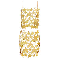 Thumbnail for Handmade Gold Silver Tone Hollow Star Sequins Sleeveless Tank Top - ArtGalleryZen