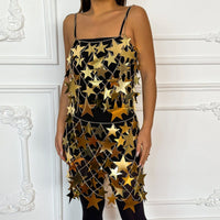 Thumbnail for Handmade Gold Silver Tone Hollow Star Sequins Sleeveless Tank Top - ArtGalleryZen