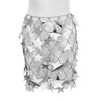 Thumbnail for Handmade Gold Silver Tone Hollow Star Sequins Strappy Rave Party Skirt - ArtGalleryZen