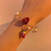 Thumbnail for Handmade Real Dried Rosebud Crystal Floral Pearl Tassel Necklace Dangle Earrings Bracelet Set - ArtGalleryZen