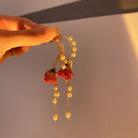 Thumbnail for Handmade Real Dried Rosebud Crystal Floral Pearl Tassel Necklace Dangle Earrings Bracelet Set - ArtGalleryZen