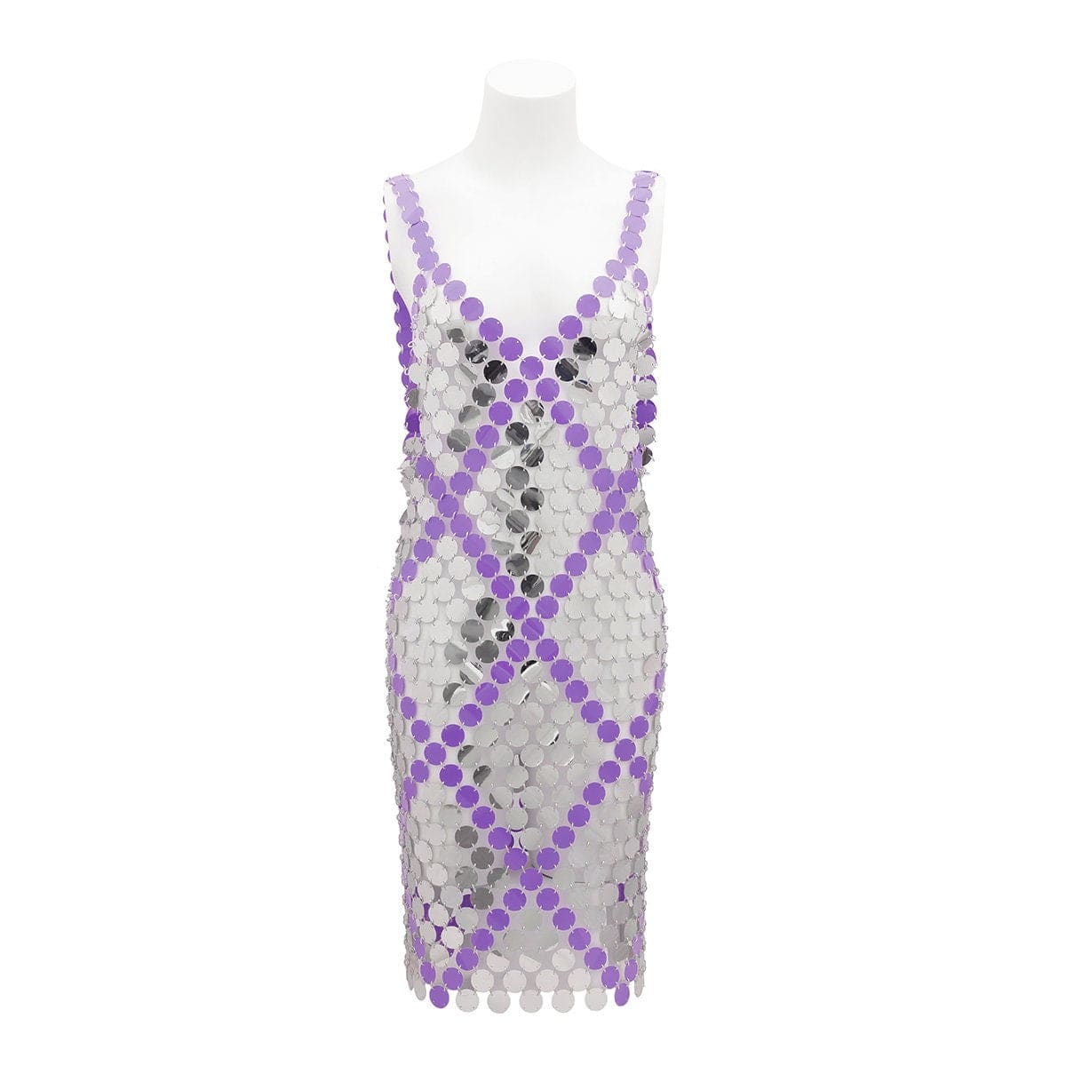 Handmade Two-tone Squamous Sequins Patchwork Rave Party Midi Dress - ArtGalleryZen