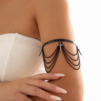 Thumbnail for Minimalist Layered CZ Inlaid Cross Chain Tassel Arm Cuff - ArtGalleryZen
